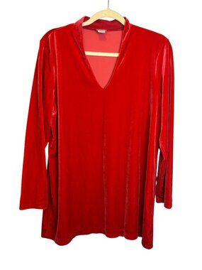 Chico's Blouse Women's Large Tunic Velvet Velour holiday v-neck Red Chicos 2